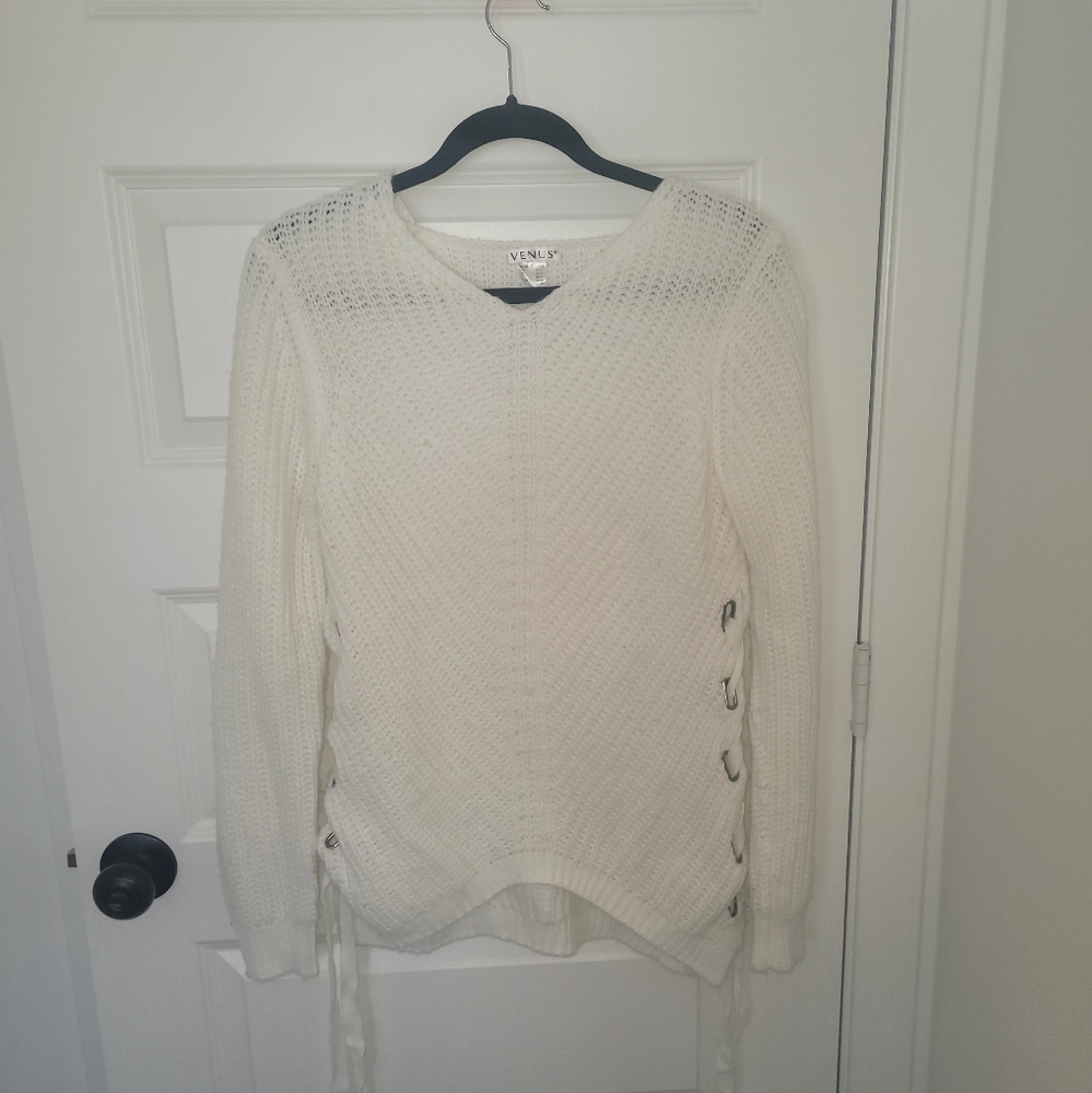 VENUS Women's White Sweater with Side Ties